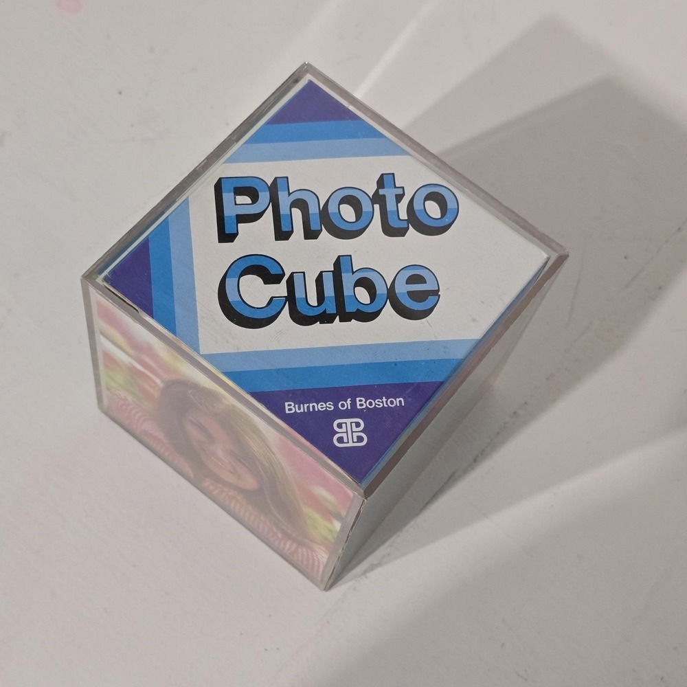Vintage Photo Cube Clear‎ Plastic Burnes of Boston Frame Holds 6 Pics Retro